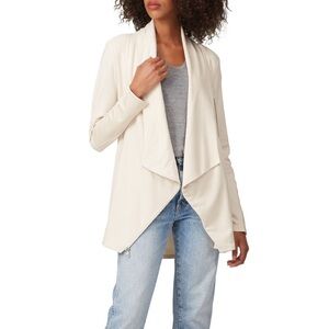 Fifteen Twenty XS Ivory Draped Open Front Jacket with Leather Trim – Made in USA